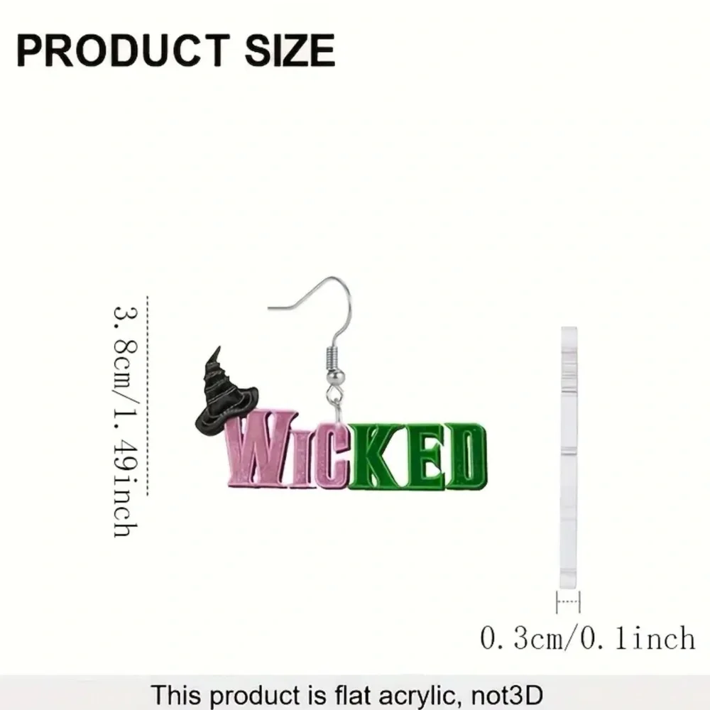 NWT! Wicked Pierced Dangle Earrings in Pink and Green with Black Witch Hat!